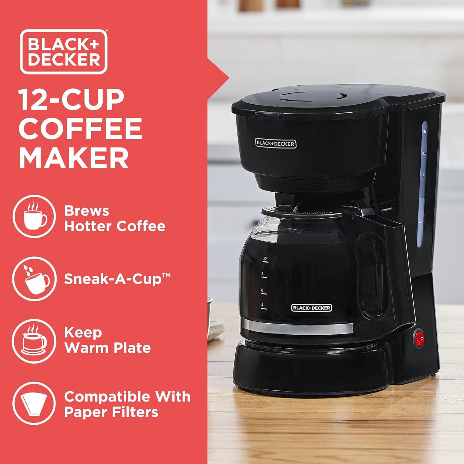 BLACK+DECKER 12-Cup Coffee Maker with Easy On/Off Switch