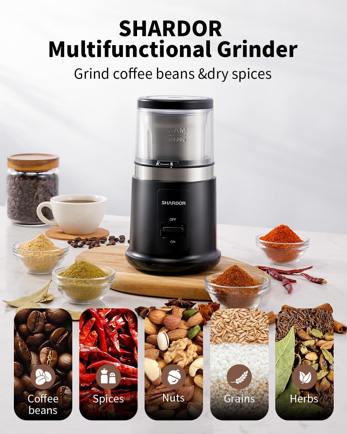 SHARDOR One Touch Coffee Grinder Electric