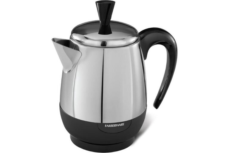 Farberware Electric Coffee Percolator, FCP240, Stainless Steel Basket, Automatic Keep Warm, No-Drip Spout, 4 Cup