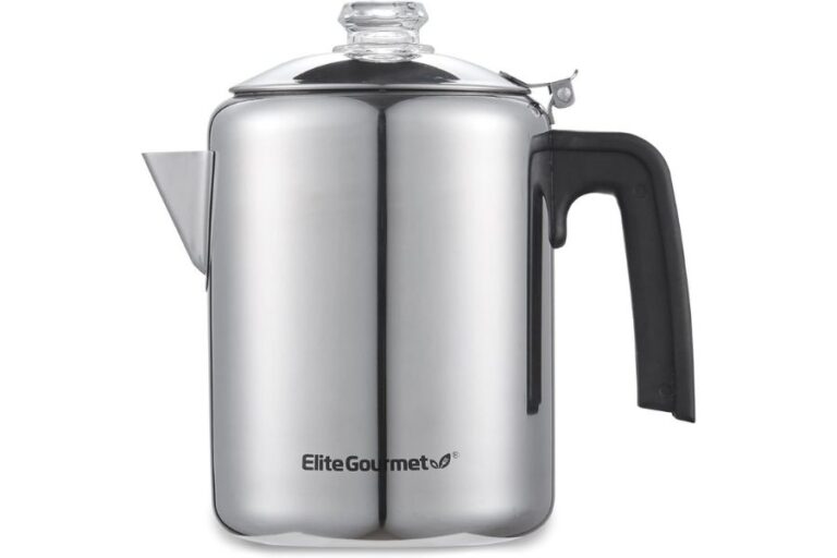 Elite Gourmet EC008 Classic Stovetop Coffee Percolator, Glass Clear Brew Progress Knob, Cool-Touch Handle, Cordless Serve, 8-Cup