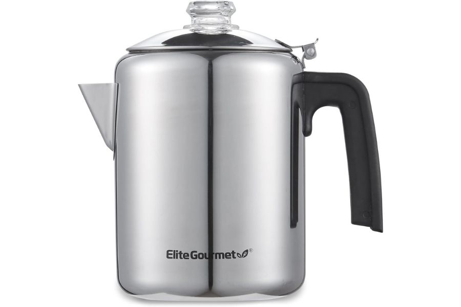 Elite Gourmet EC008 Classic Stovetop Coffee Percolator, Glass Clear Brew Progress Knob, Cool-Touch Handle, Cordless Serve, 8-Cup