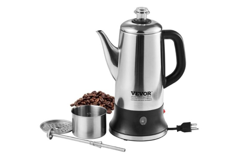 VEVOR Electric Percolator Coffee Pot 12-Cup, 304 Stainless Steel Coffee Percolator, 1000W, Automatic Keep-Warm & Split Power Base