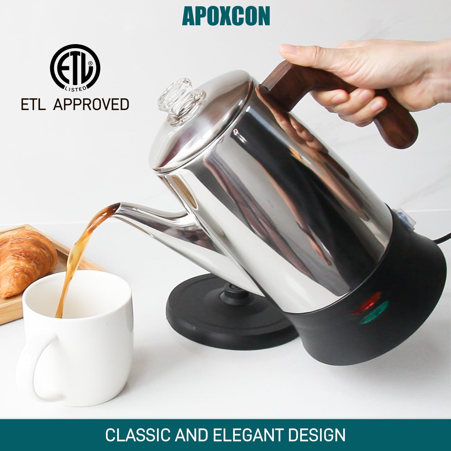 APOXCON Electric Coffee Percolator (8-Cup, Stainless Steel) - Image 4