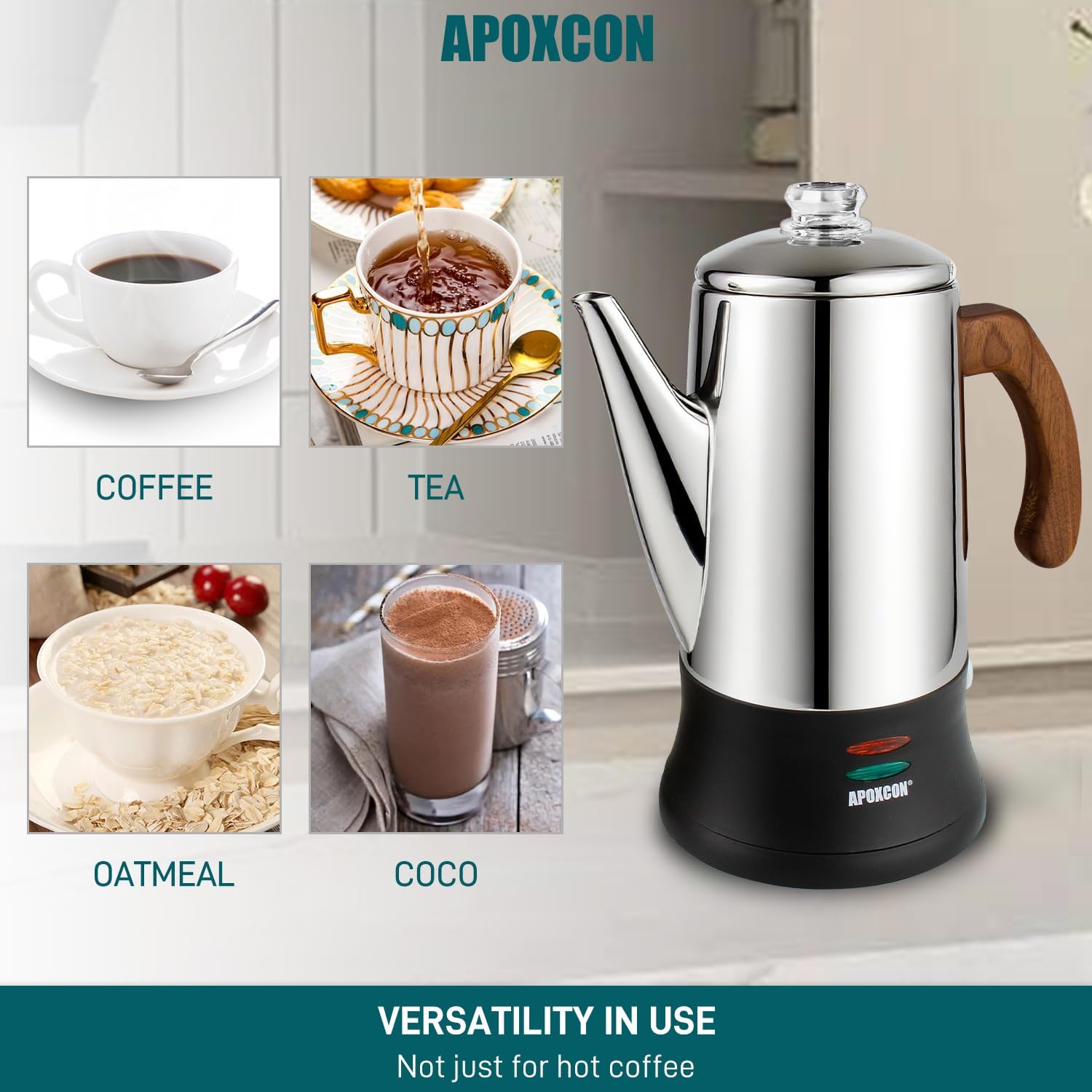 APOXCON Electric Coffee Percolator (8-Cup, Stainless Steel)