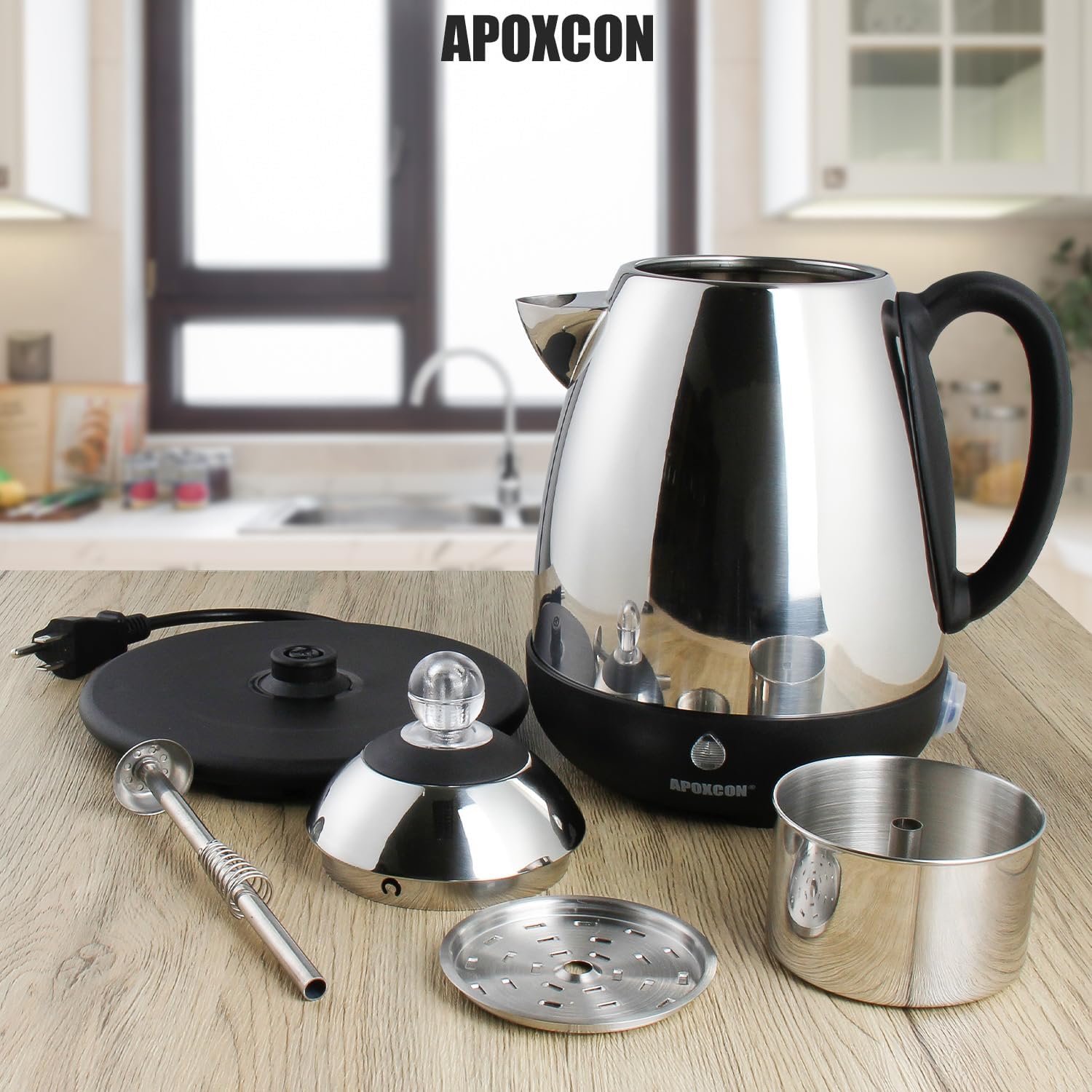 APOXCON Electric Coffee Percolator 10-Cup Stainless Steel Coffee Maker