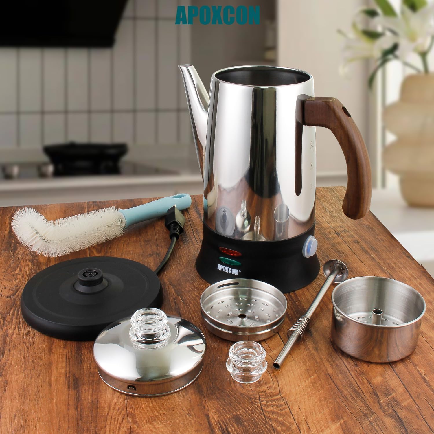 APOXCON Electric Coffee Percolator (8-Cup, Stainless Steel)