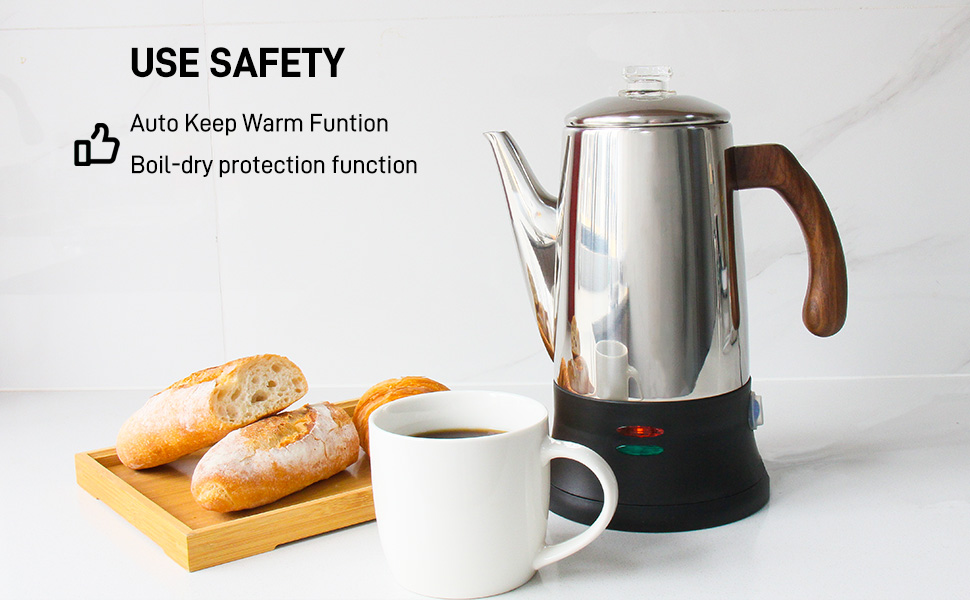 APOXCON Electric Coffee Percolator (8-Cup, Stainless Steel)