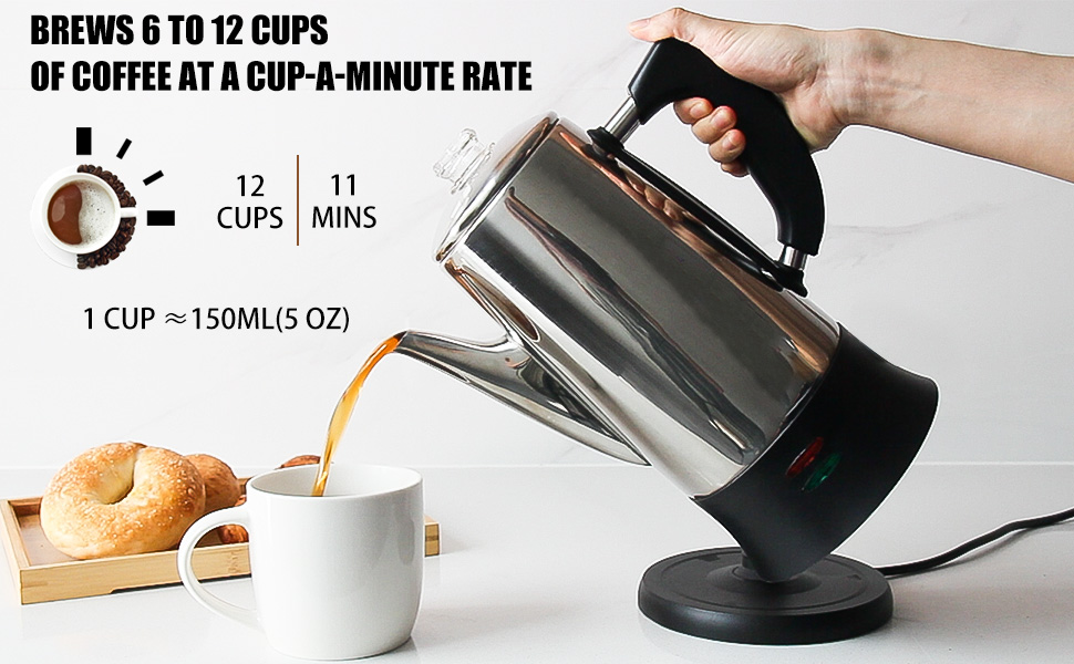 APOXCON Electric Coffee Percolator 12-Cup Stainless Steel