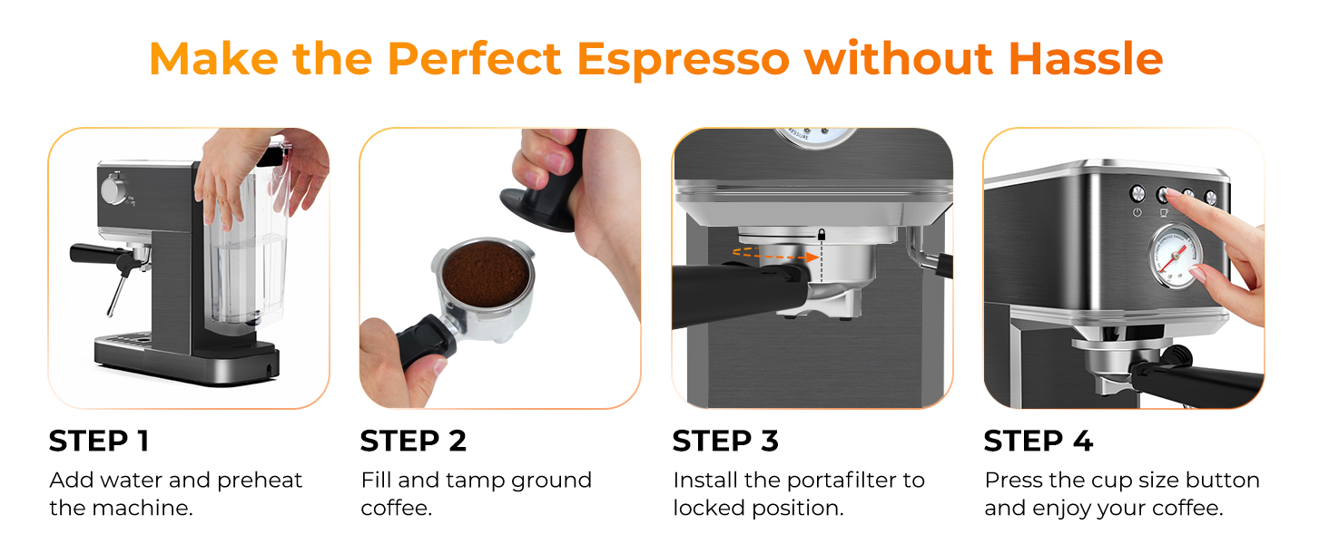 CHULUX Slim Espresso Machine with Milk Frother Steam Wand