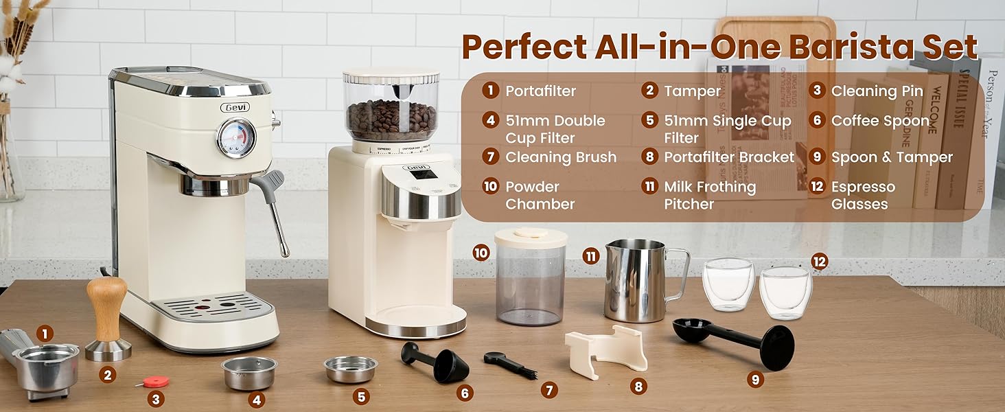 Gevi Espresso Machine 20 Bar with Grinder