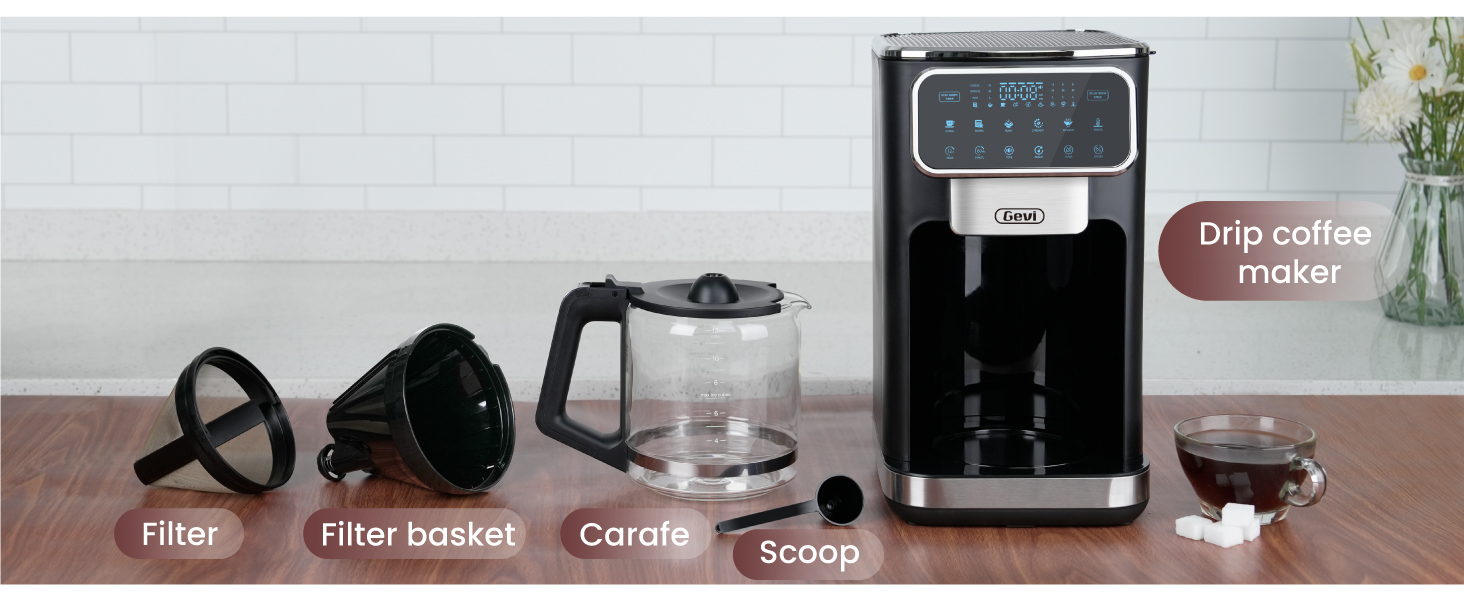 Gevi 12-Cup Programmable Drip Coffee Maker with Touchscreen