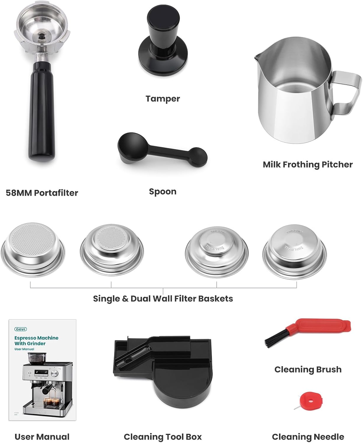 Gevi Espresso Machine with Grinder & Milk Frother, 20 Bar Professional Coffee Maker