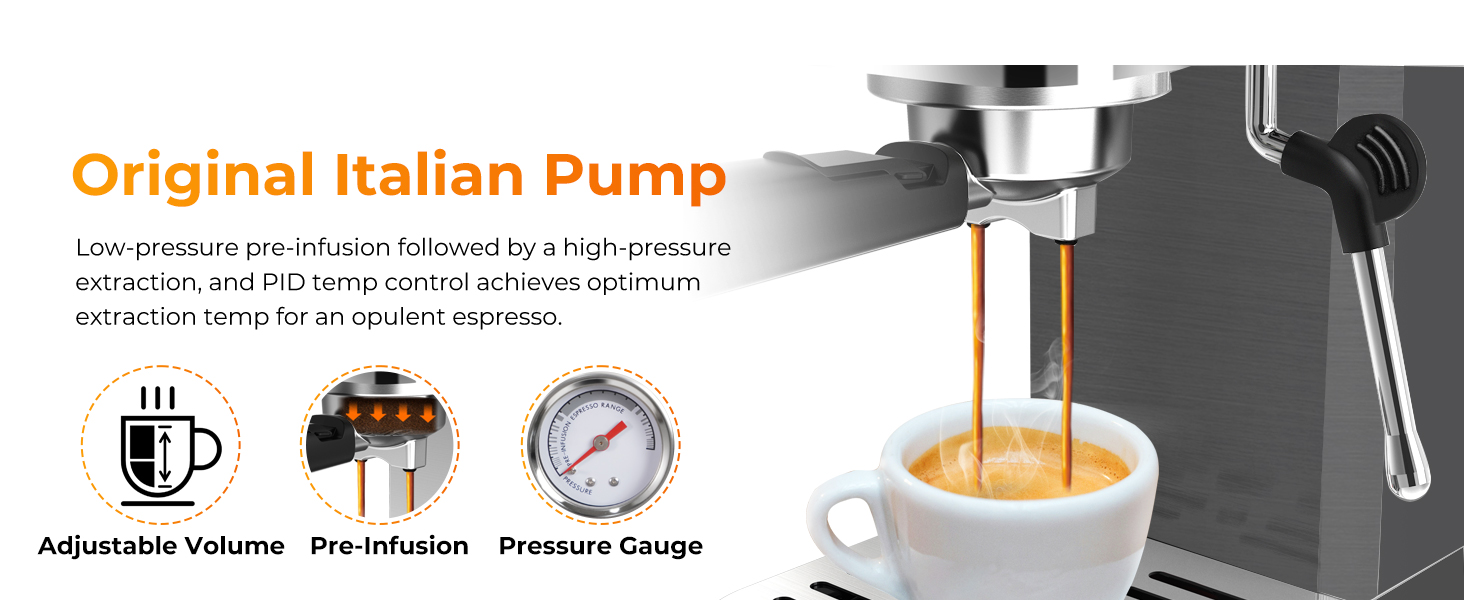 CHULUX Slim Espresso Machine with Milk Frother Steam Wand