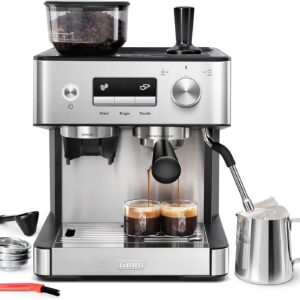 Gevi Espresso Machine with Grinder & Milk Frother, 20 Bar Professional Coffee Maker
