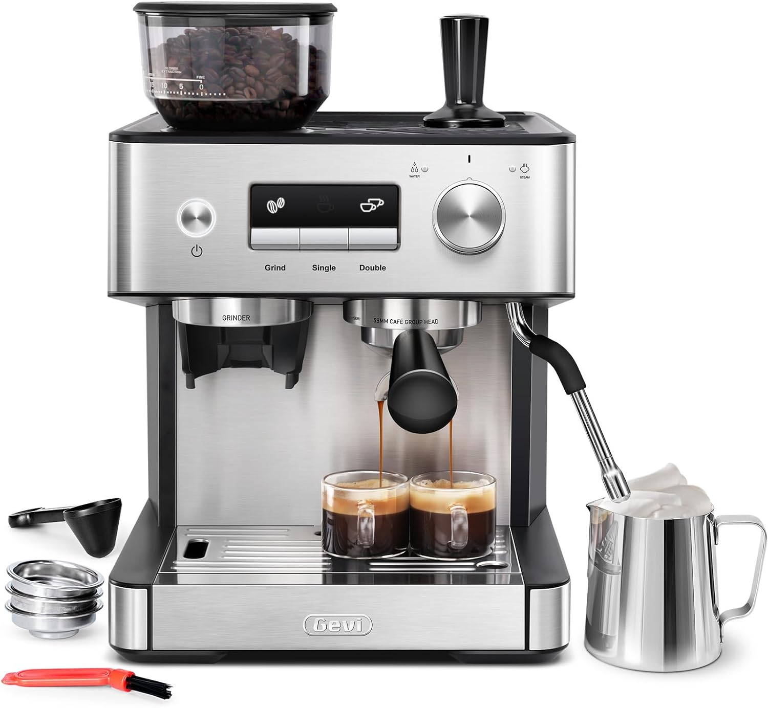 Gevi Espresso Machine with Grinder & Milk Frother, 20 Bar Professional Coffee Maker
