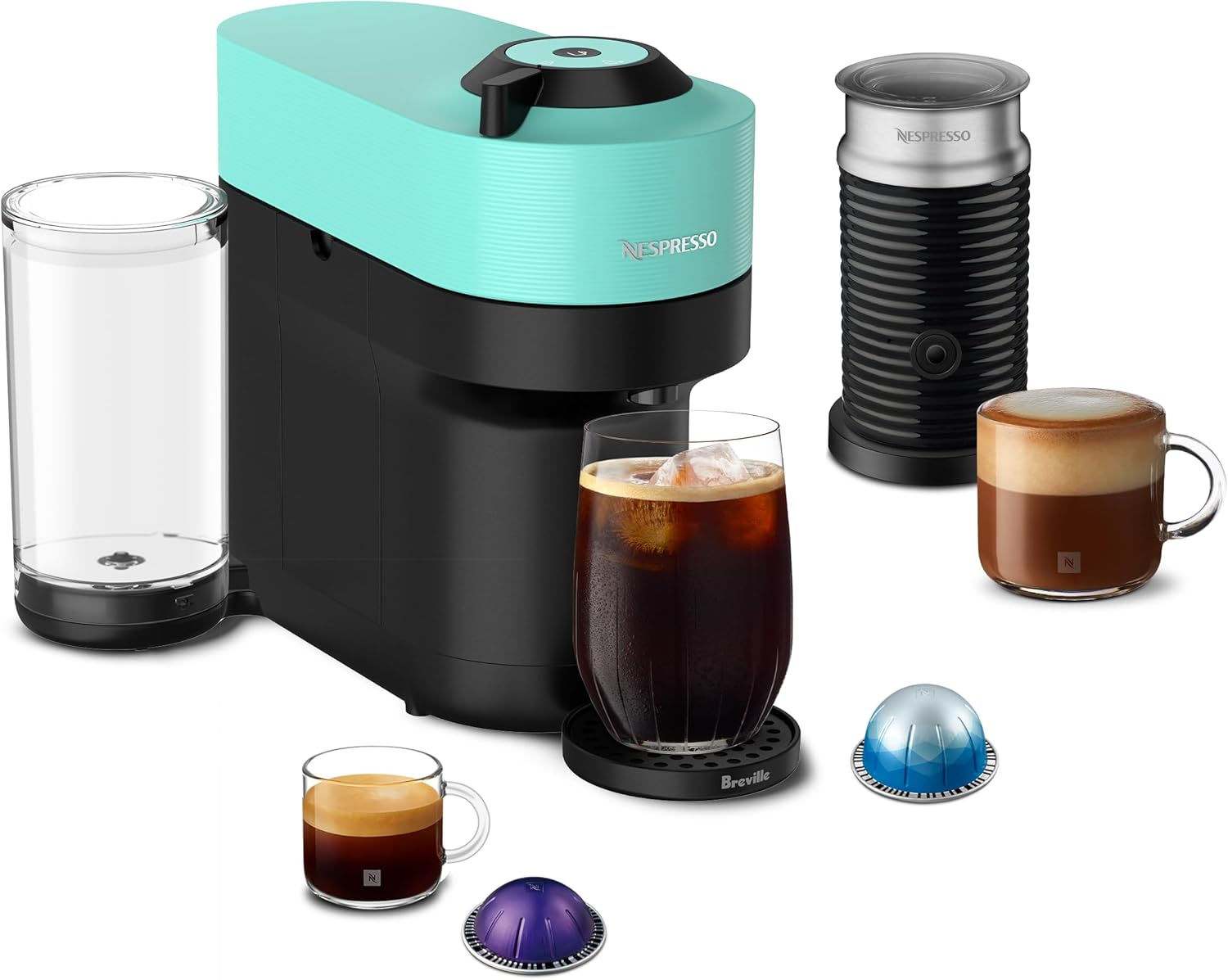 Nespresso Vertuo Pop+ Coffee and Espresso Maker by Breville, Samra Origins by The Weeknd Vertuo Metad Green Machine and Nespresso Aeroccino3 milk frother