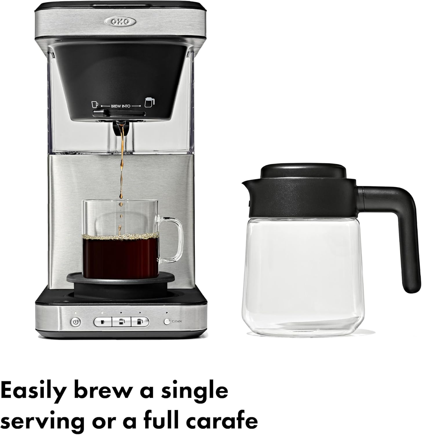 OXO Brew 8-Cup Coffee Maker with Podless Single-Serve Function and Glass Carafe