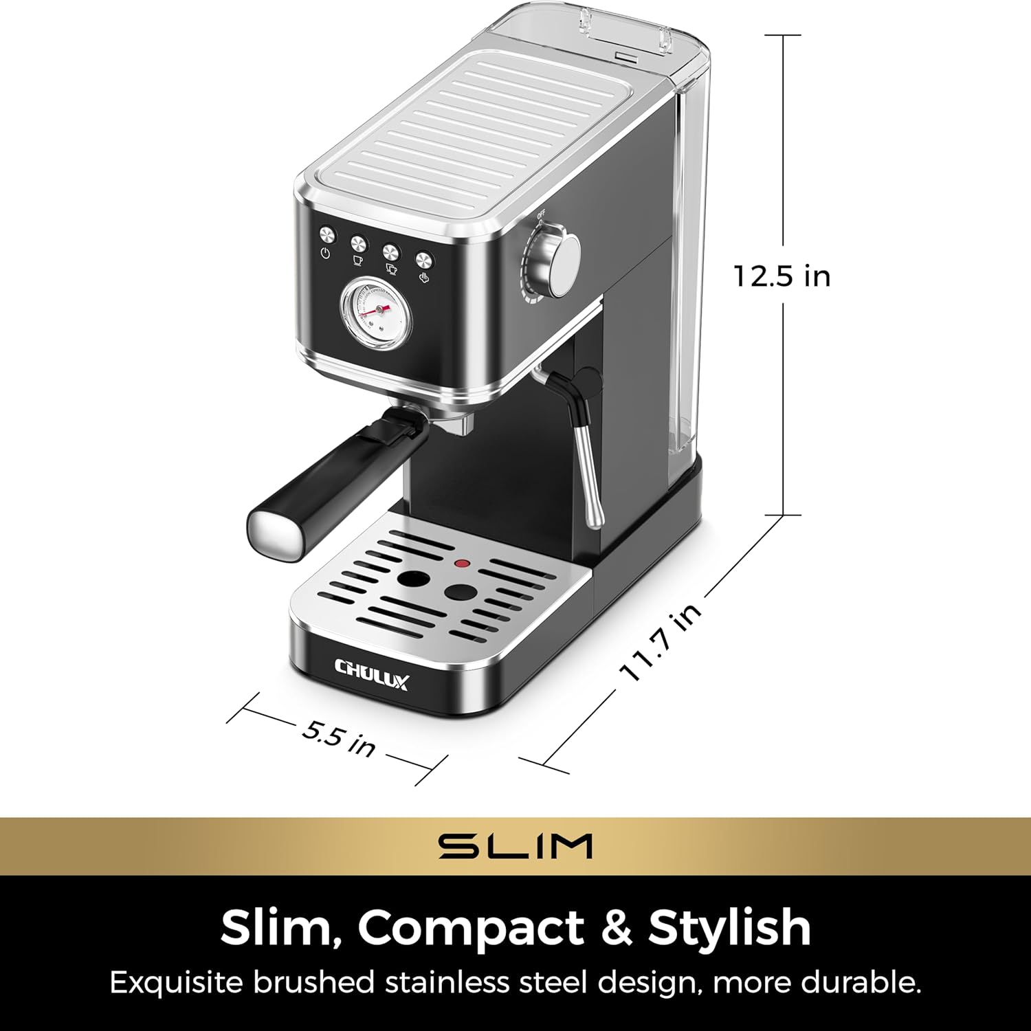 CHULUX Slim Espresso Machine with Milk Frother Steam Wand