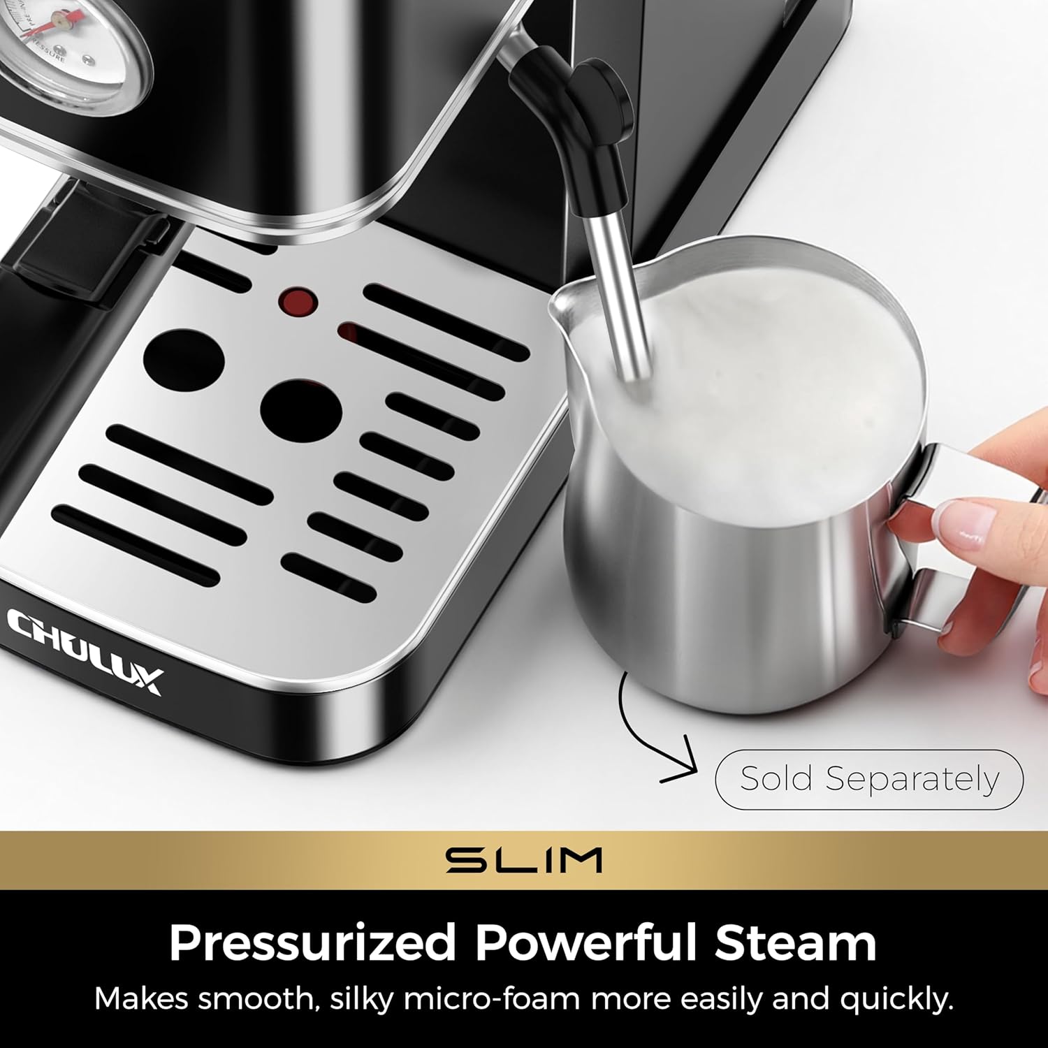 CHULUX Slim Espresso Machine with Milk Frother Steam Wand