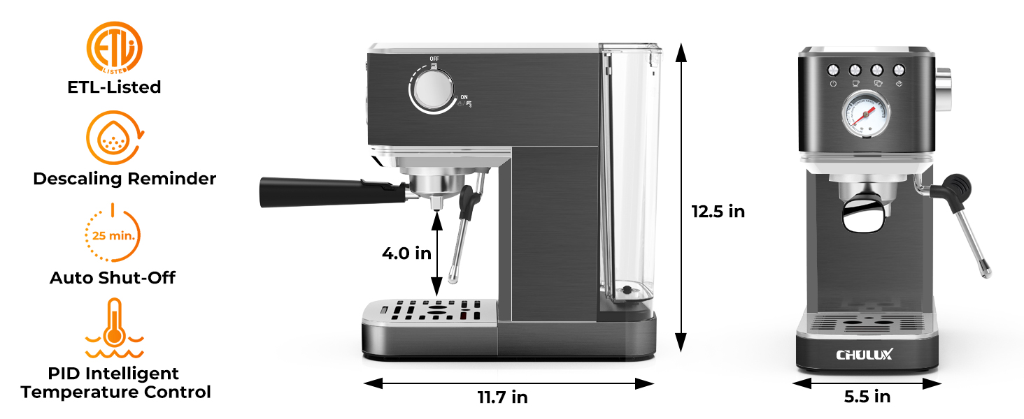 CHULUX Slim Espresso Machine with Milk Frother Steam Wand