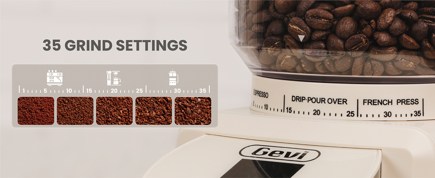 Gevi Electric Burr Coffee Grinder – 35 Settings for Espresso