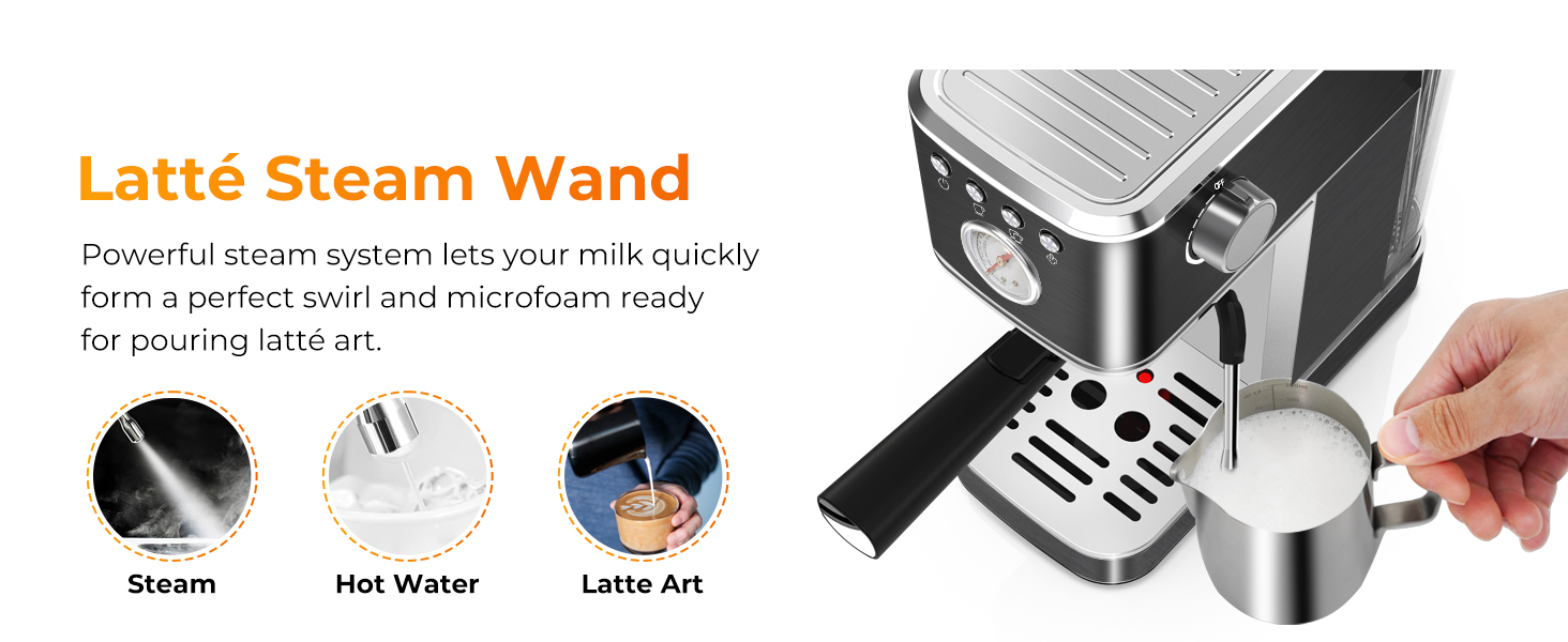 CHULUX Slim Espresso Machine with Milk Frother Steam Wand