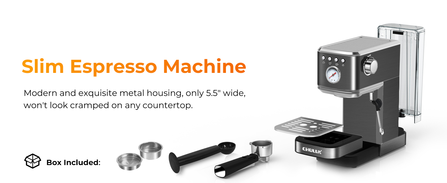 CHULUX Slim Espresso Machine with Milk Frother Steam Wand
