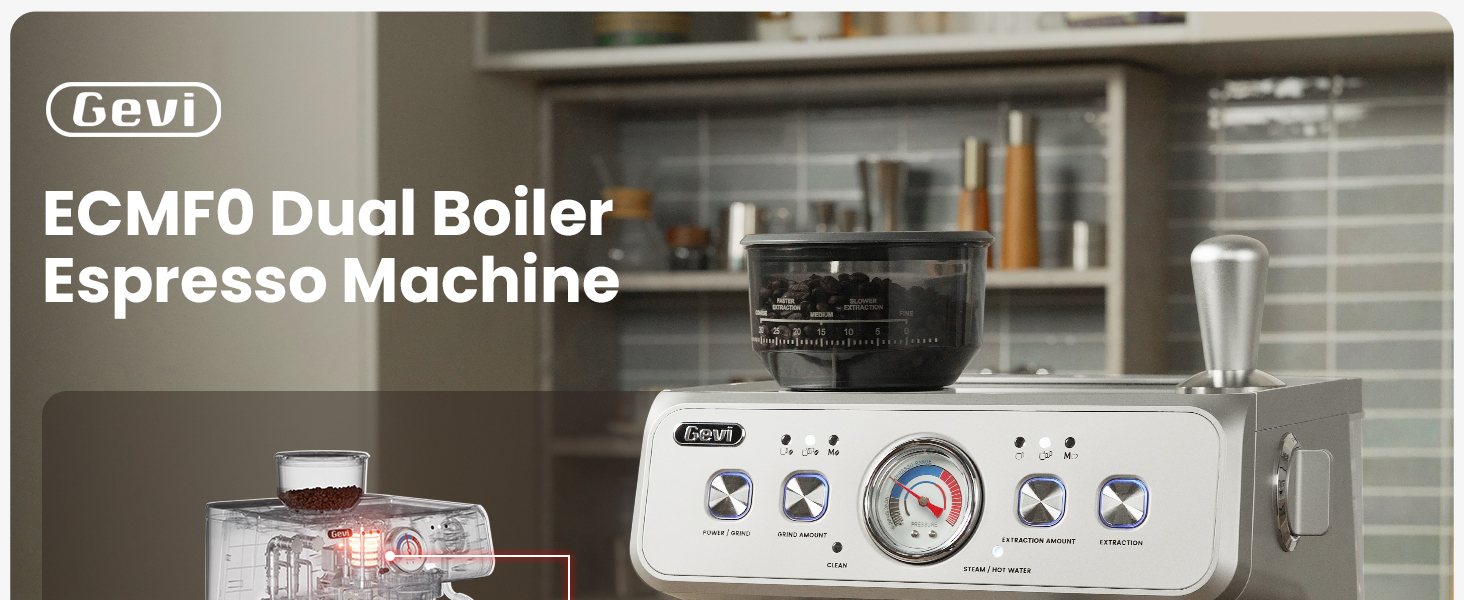 Gevi Dual Boiler Espresso Machine with Built-in Grinder