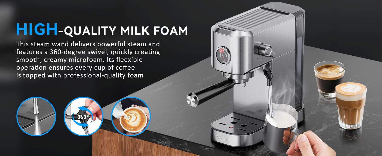 XIXUBX 20-Bar Stainless Steel Espresso Machine with Milk Frother