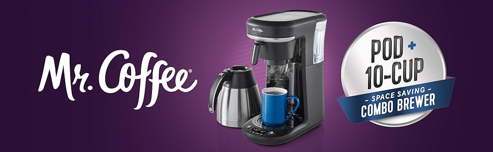 Mr. Coffee Programmable Coffee Machine – 10 Cup & Single Serve Combo