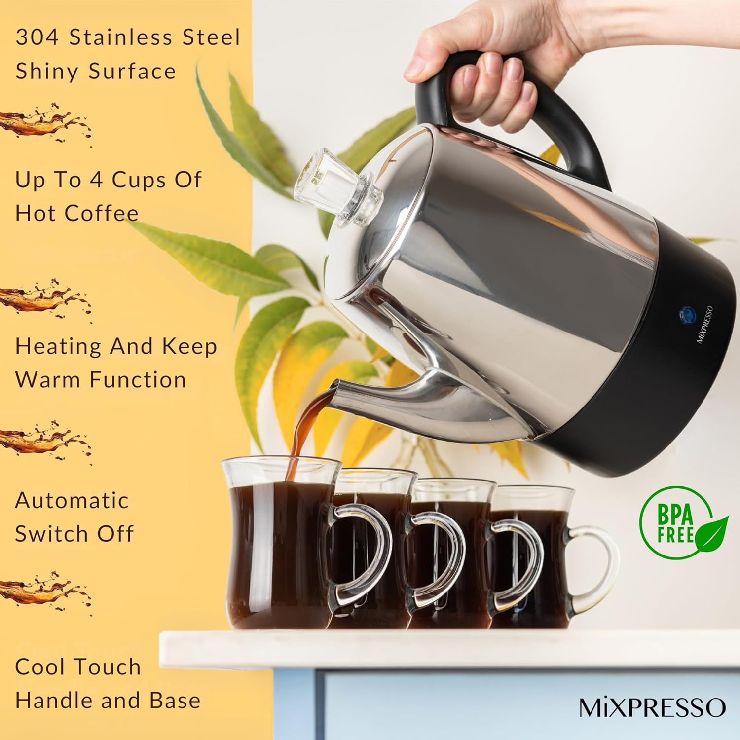 Mixpresso Small Electric Percolator Coffee Pot
