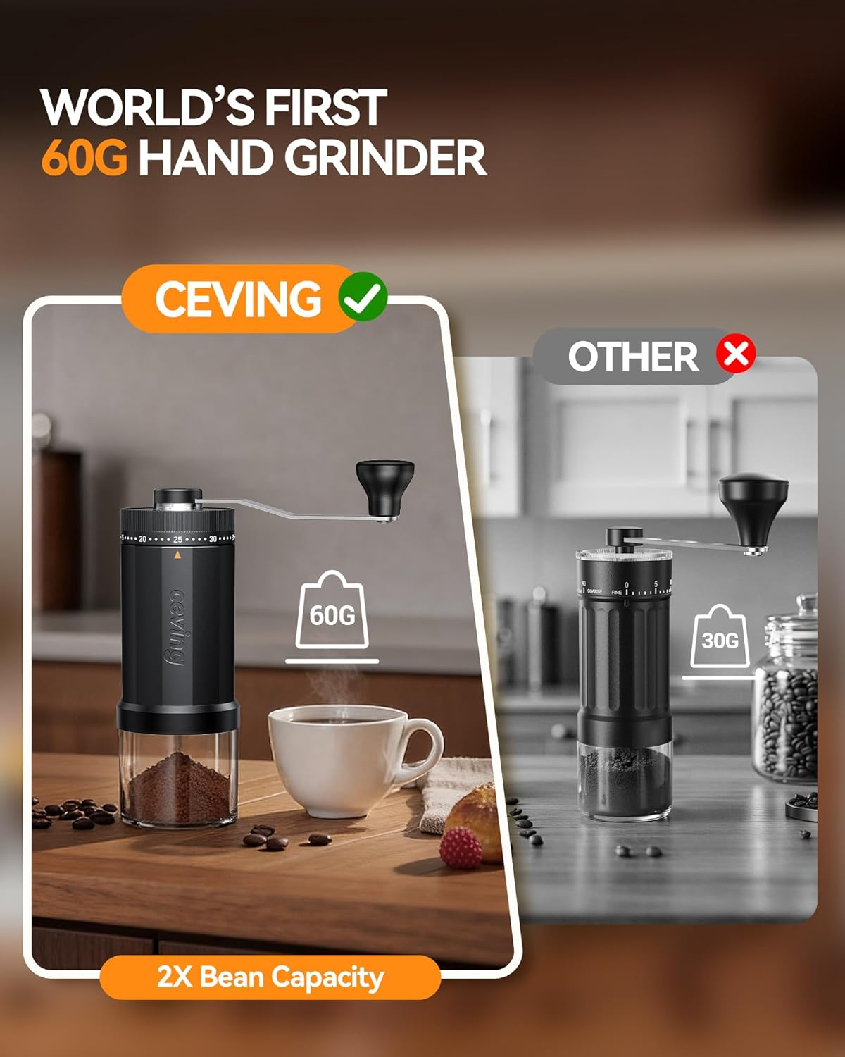 World’s First 60g Large Capacity Manual Coffee Grinder