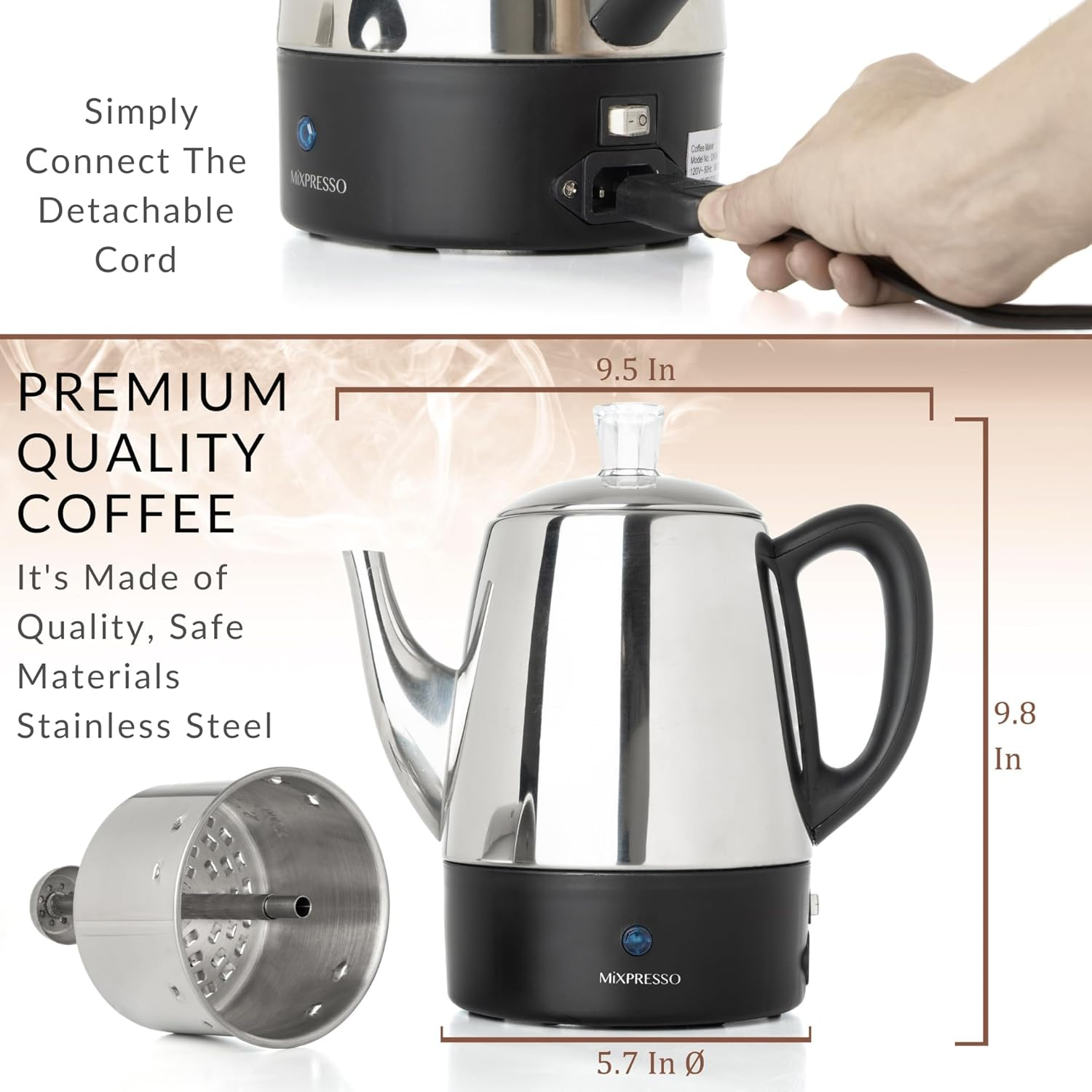 Mixpresso Small Electric Percolator Coffee Pot